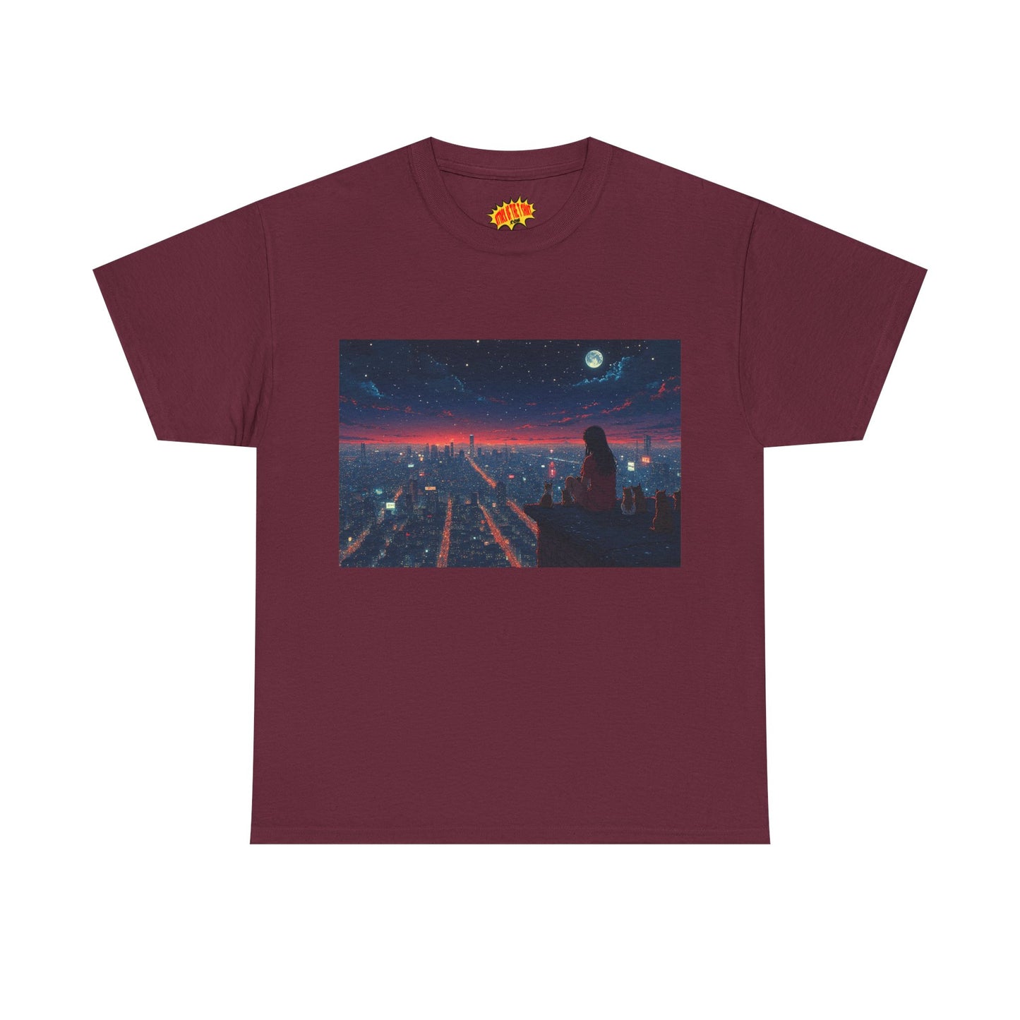 Neon City Anime Night Scene w/Cats T-Shirt *Multiple Colors*