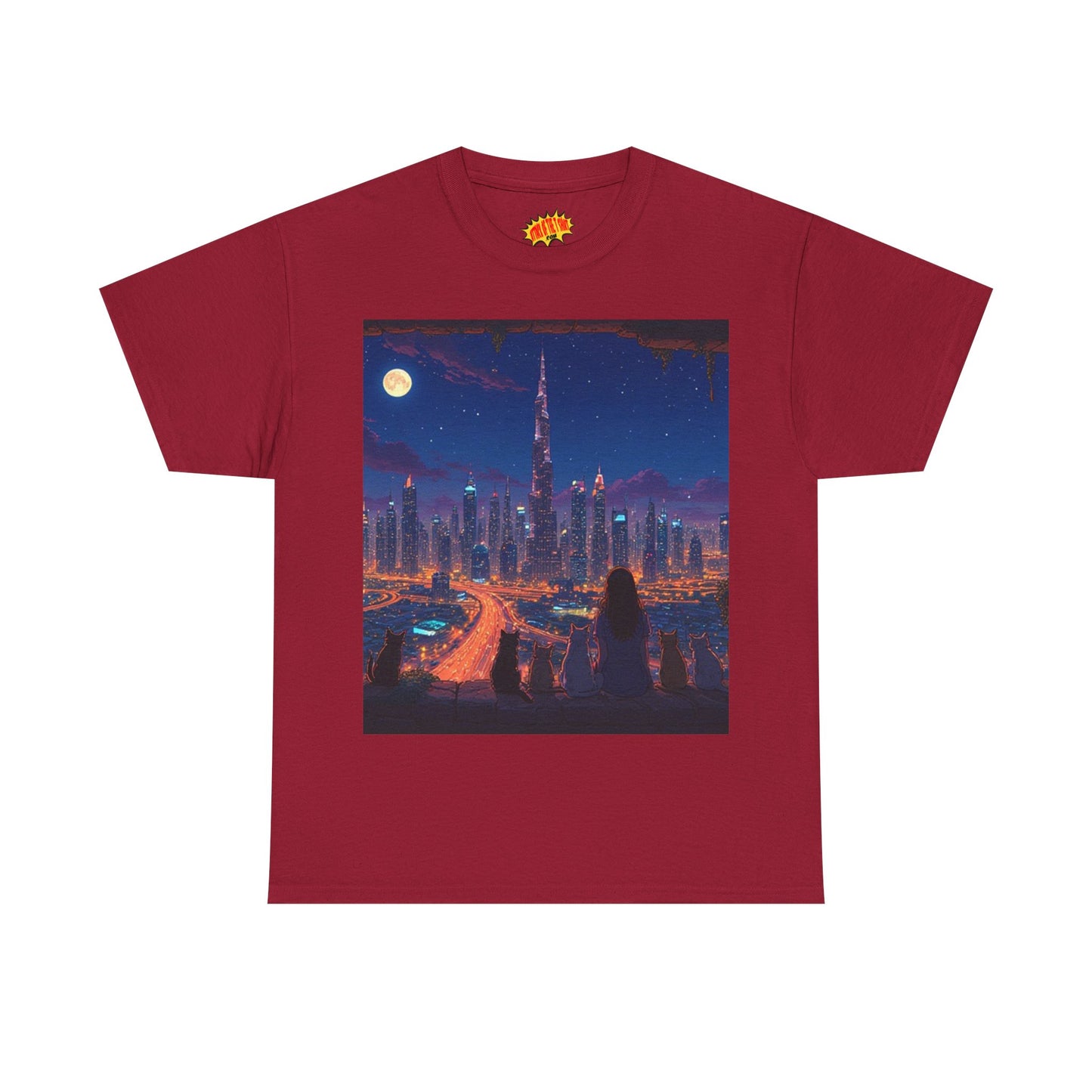 Cityscape Anime Night Scene w/Girl & Cats T-Shirt *Multiple Colors*