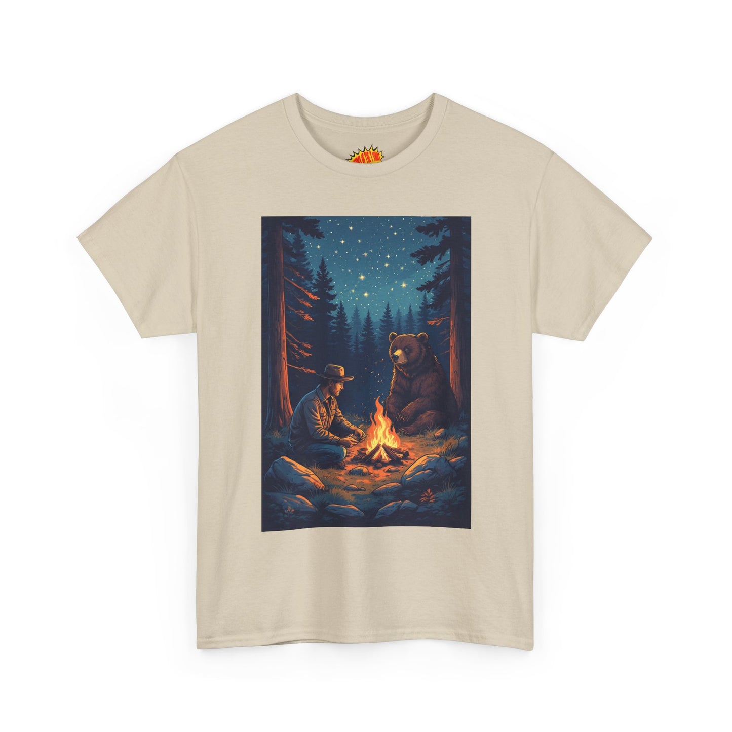 Cowboy w/ Brown Bear Campfire Scene T-Shirt *Multiple Colors*