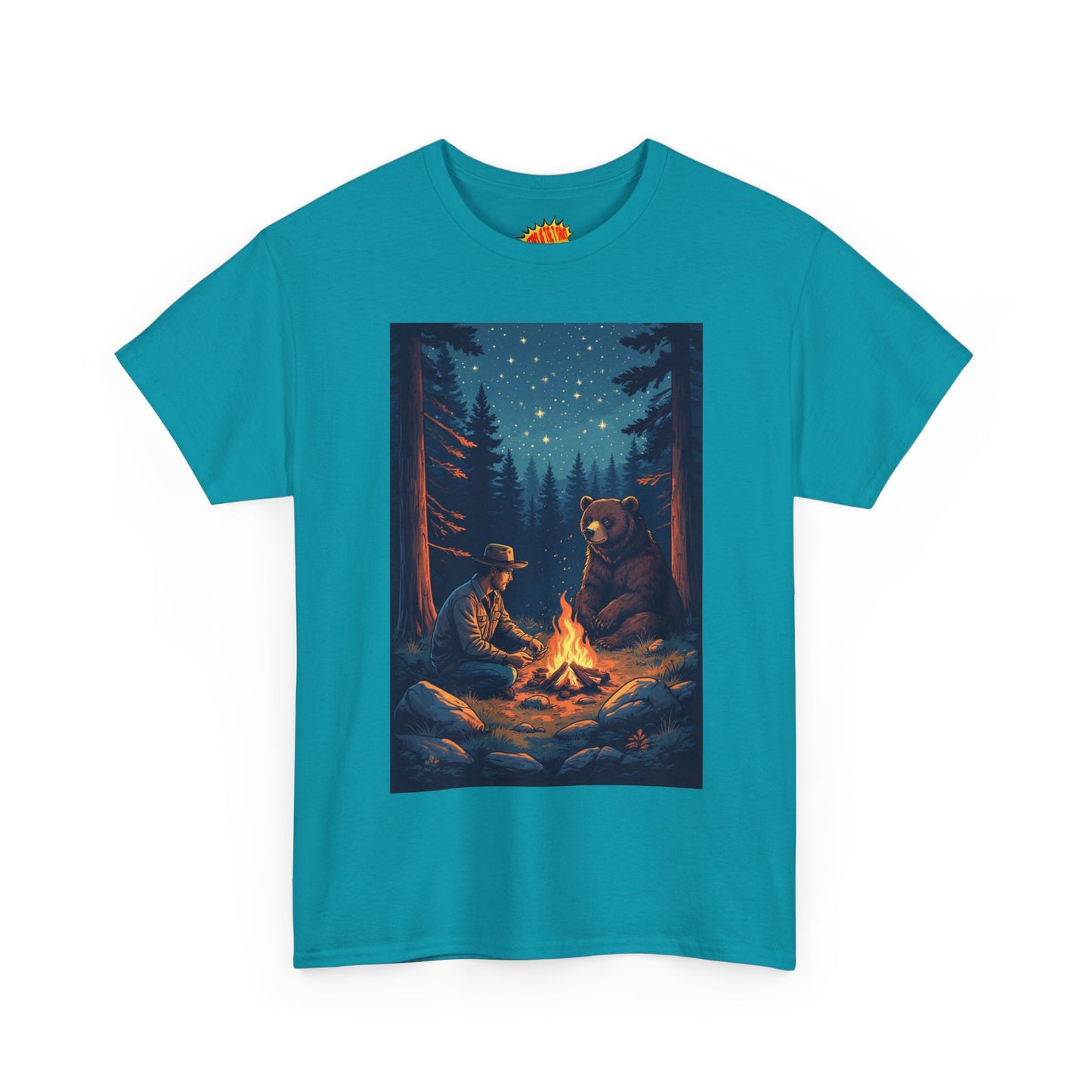 Cowboy w/ Brown Bear Campfire Scene T-Shirt *Multiple Colors*