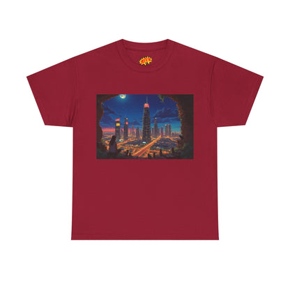 Anime Cityscape Night Scene w/Girl & Cats T-Shirt