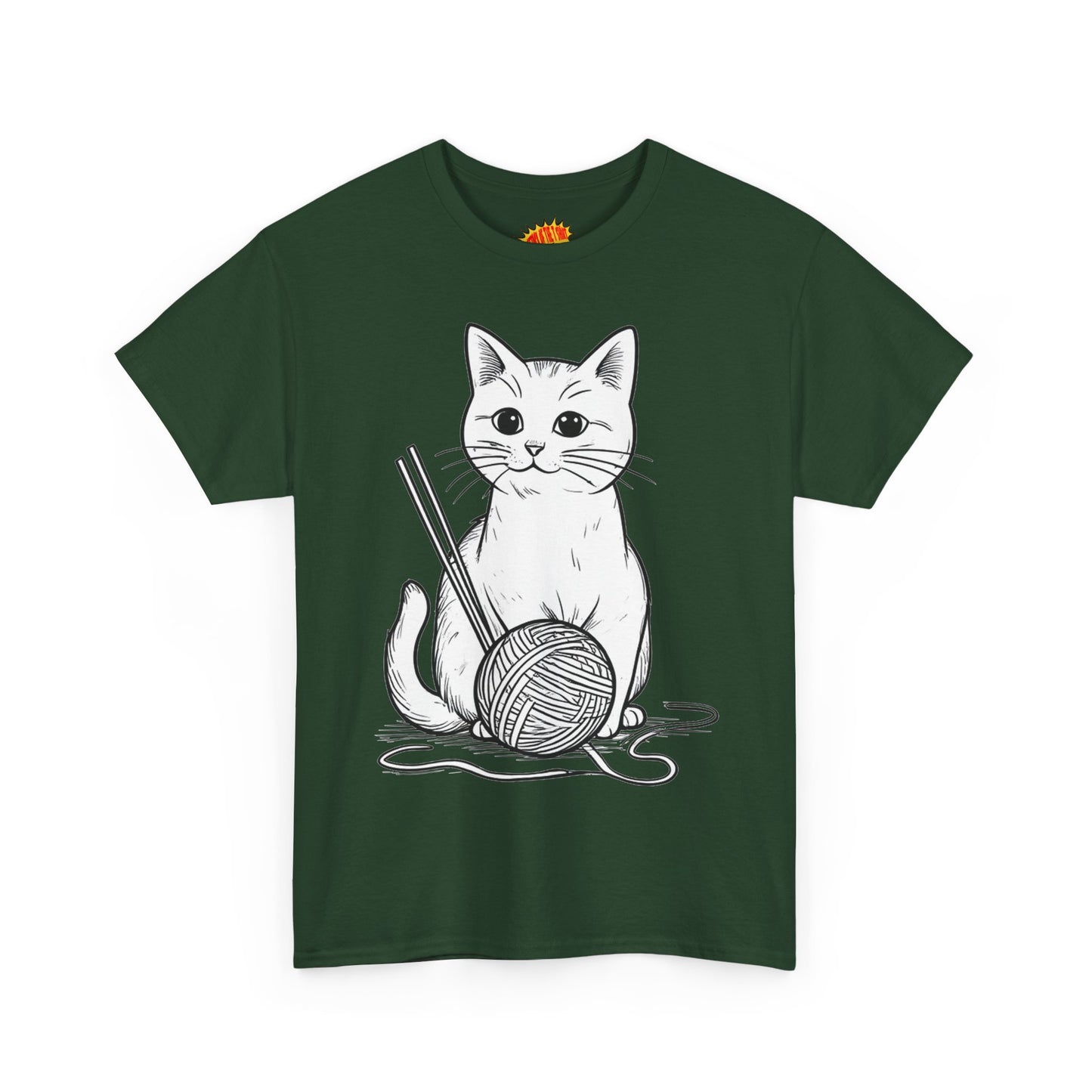 White Cat w/Yarn Ball Art Tee Shirt *Multiple Colors*