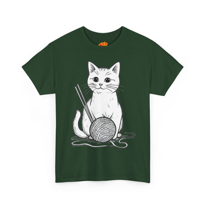 White Cat w/Yarn Ball Art Tee Shirt