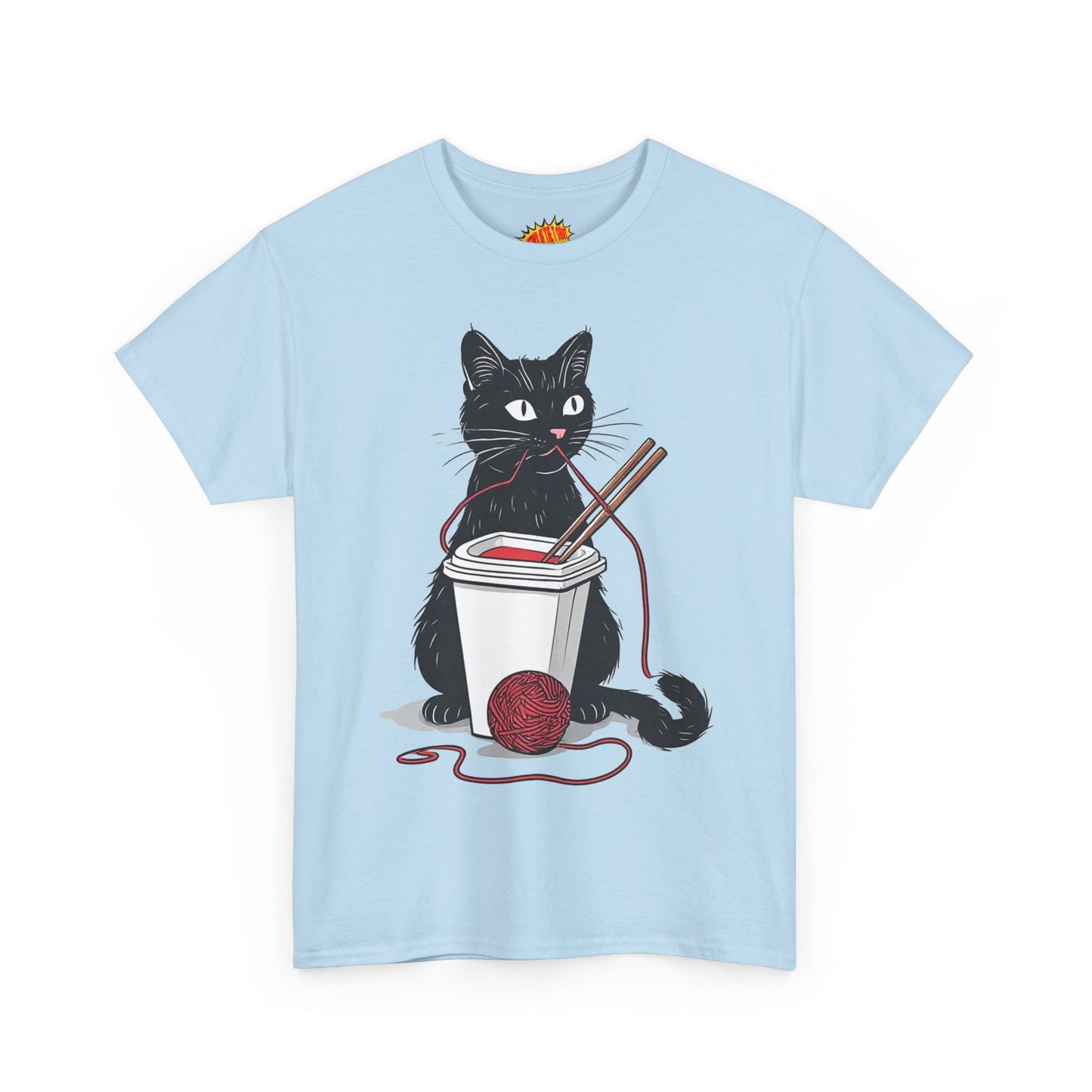 Black Cat w/Noodles + Yarn Ball Art Drawing Tee Shirt *Multiple Colors*