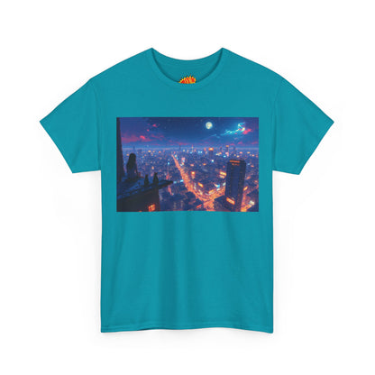 Nighttime Neon Anime Cityscape w/Cats T-Shirt