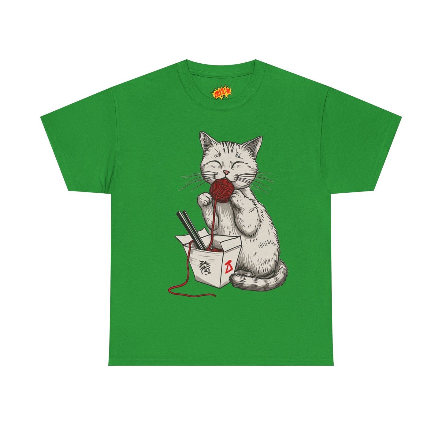Cat w/Takeout Yarn Noodles Art Tee Shirt *Multiple Colors*