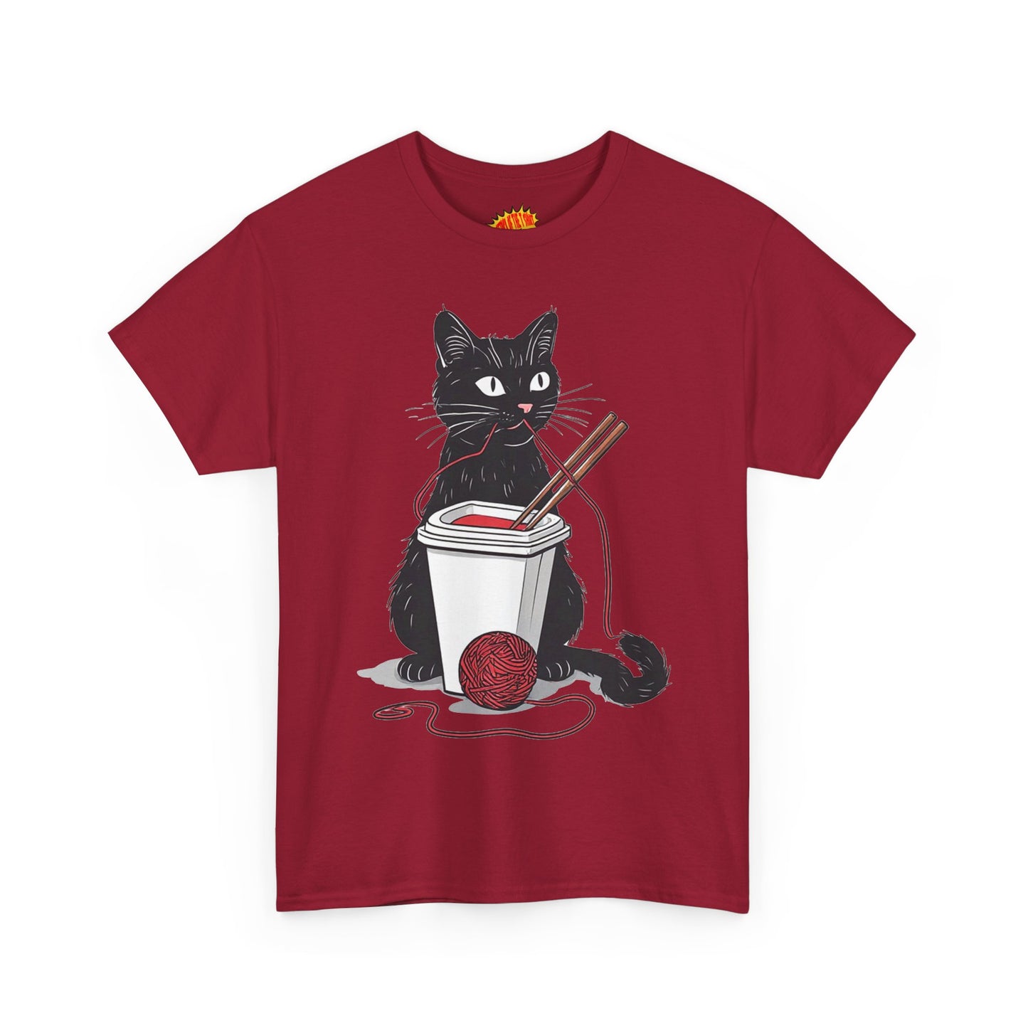 Black Cat w/Noodles + Yarn Ball Art Drawing Tee Shirt *Multiple Colors*
