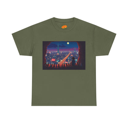 Anime Neon Cityscape Scene w/Cats T-Shirt
