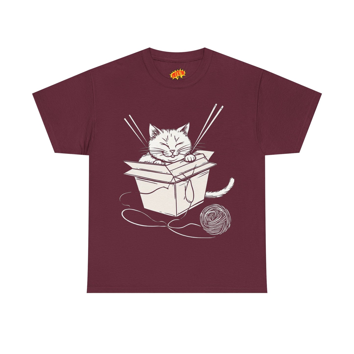 Cat w/Box + Yarn Ball Art Drawing Tee Shirt *Multiple Colors*