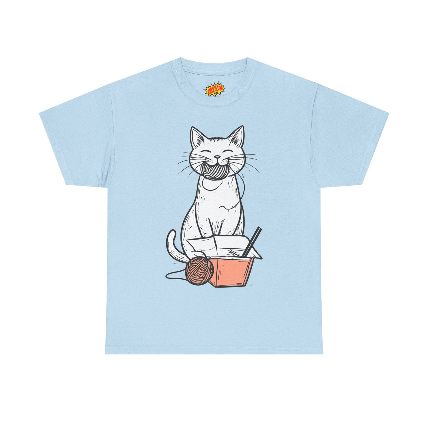Cat w/Yarn Ball Takeout Art Tee Shirt *Multiple Colors*