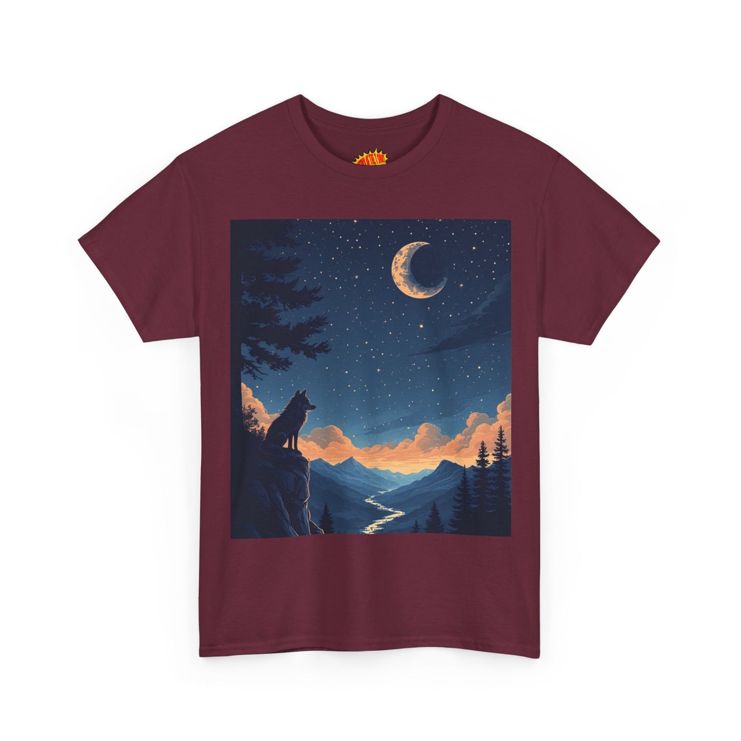 Wolf Silhouette with Sliver Moon Scene T-Shirt *Multiple Colors*