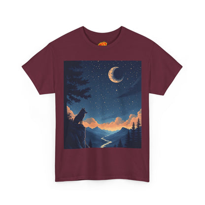Wolf Silhouette with Sliver Moon Scene T-Shirt