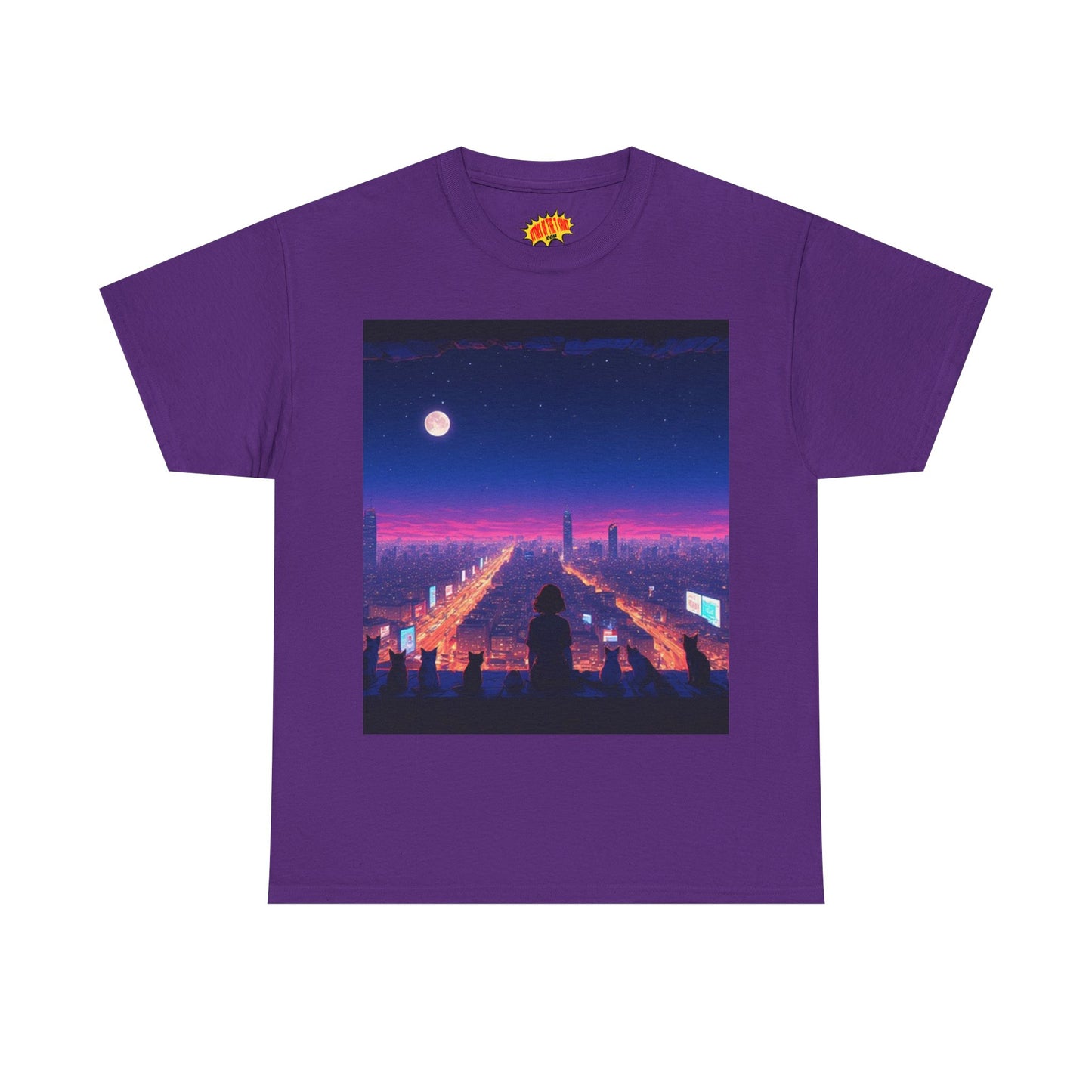 Anime City Full Moon Scene w/Girl & Cats T-Shirt *Multiple Colors*