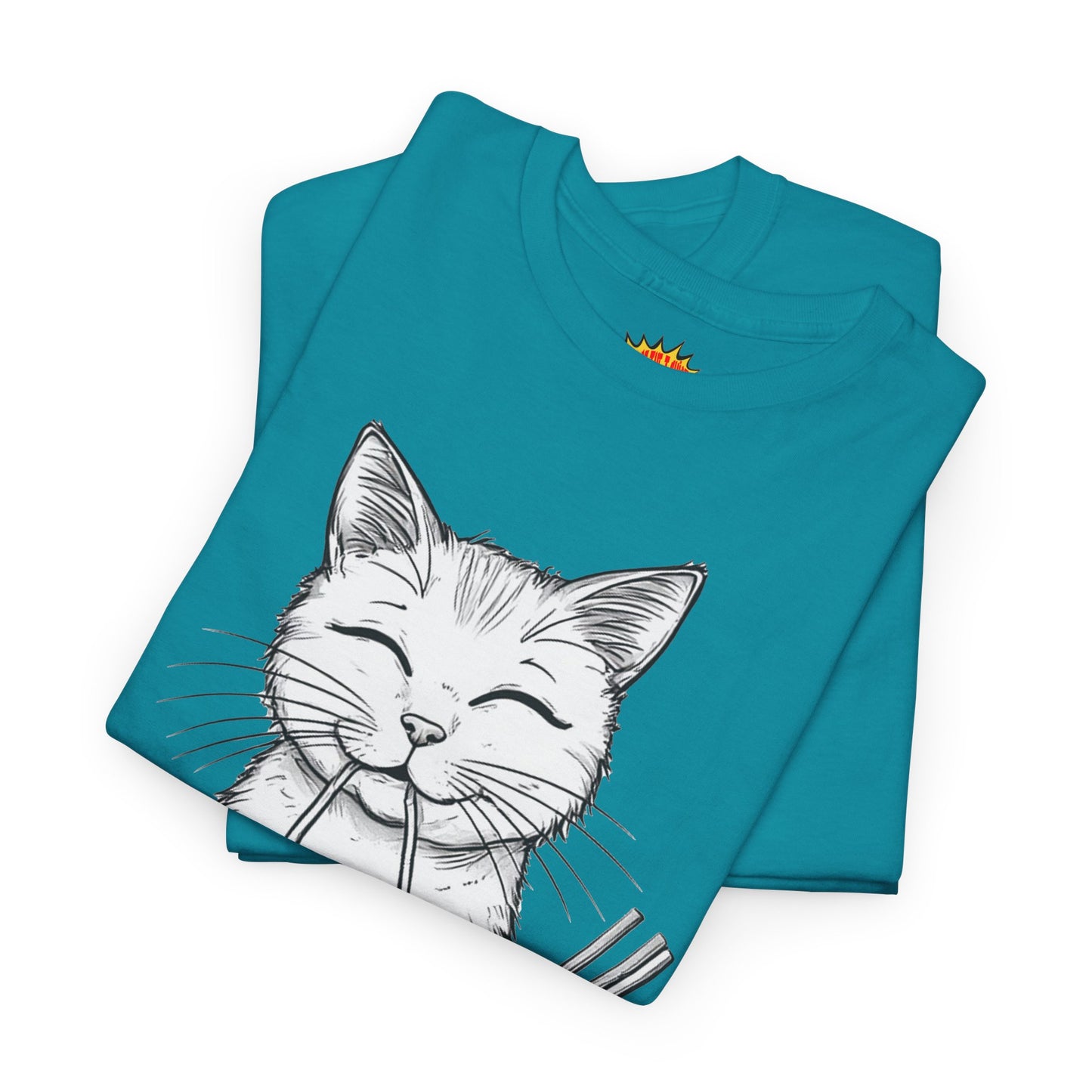 Cat w/Noodles Drawing Art Tee Shirt *Multiple Colors*