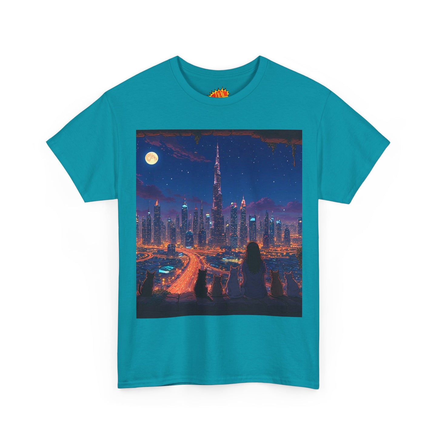 Cityscape Anime Night Scene w/Girl & Cats T-Shirt *Multiple Colors*