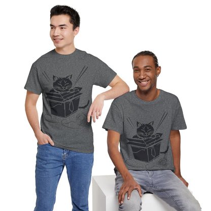 Black Cat w/Box + Yarn Ball Art Drawing Tee Shirt
