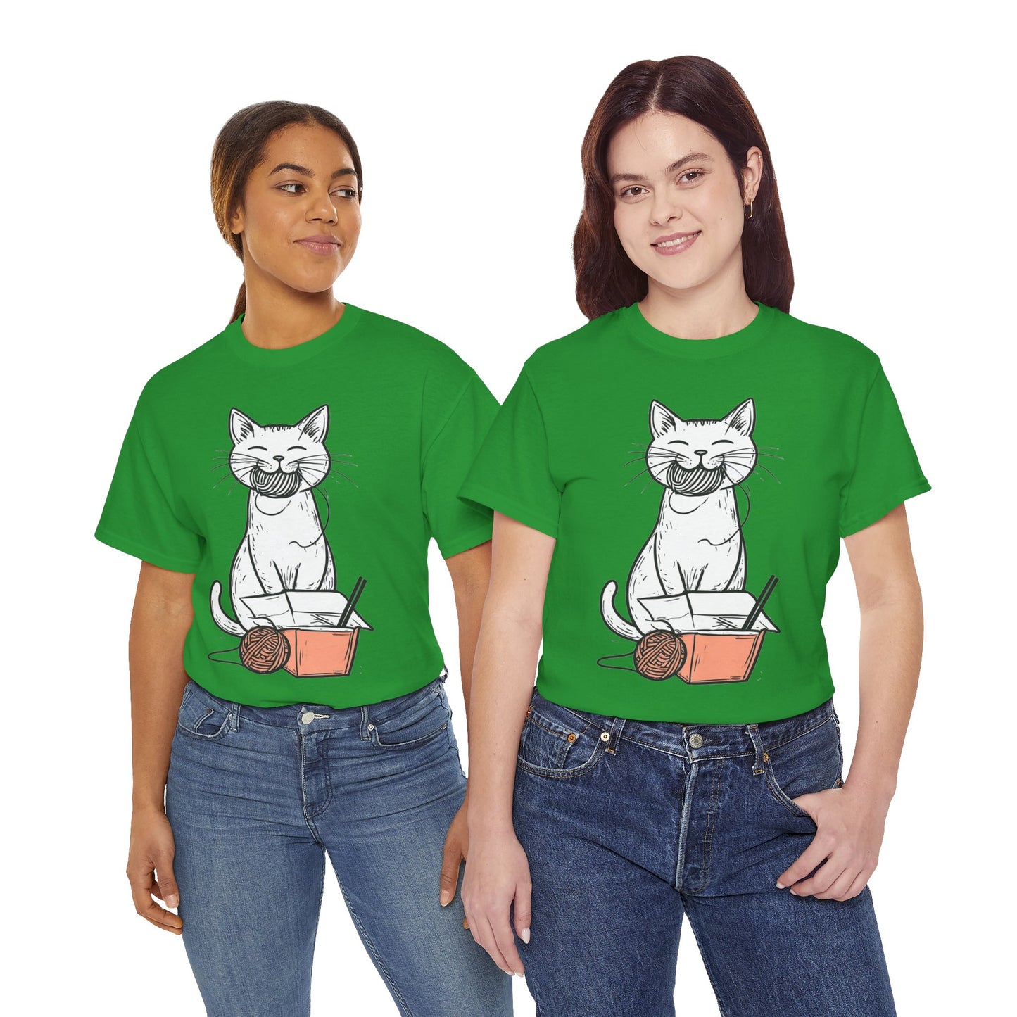 Cat w/Yarn Ball Takeout Art Tee Shirt *Multiple Colors*