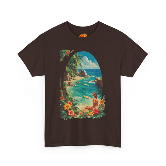 Vintage Tropical Beach Surf Scene T-Shirt *Multiple Colors*