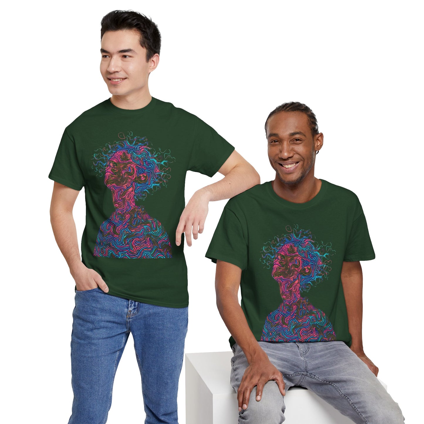 Line Drawing Multicolor Human Graphic Art Tee Shirt *Multiple Colors*
