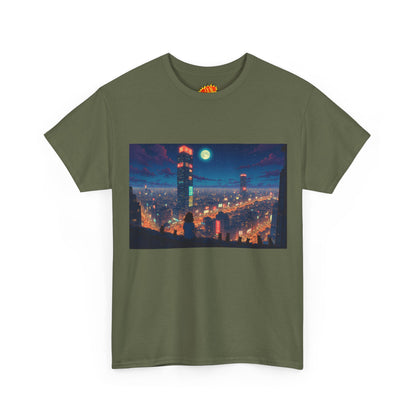 Neon Anime Style City Scene w/Girl & Cats T-Shirt