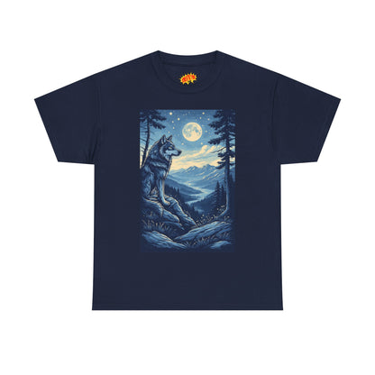 Blue Wolf with Full Moon Scene T-Shirt