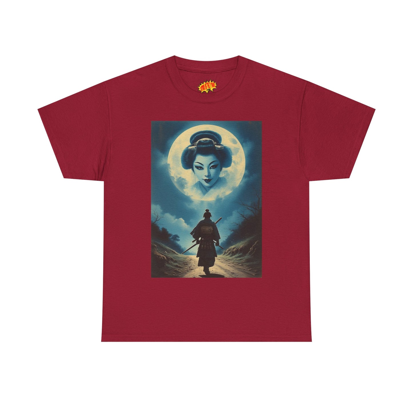 Walking Samurai w/Full Moon Geisha Woman T-Shirt *Multiple Colors*