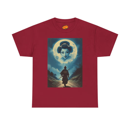 Walking Samurai w/Full Moon Geisha Woman T-Shirt