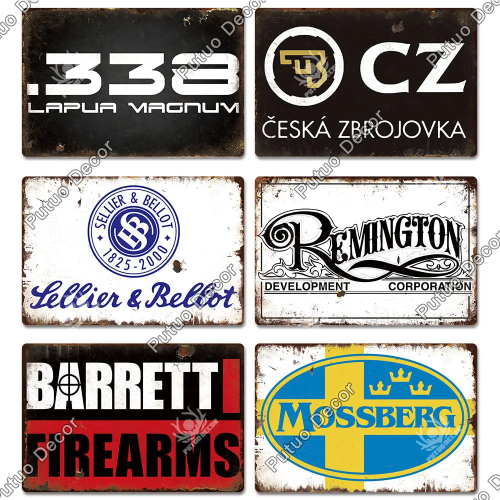 Vintage Metal Gun Signs Garage Bar Man Cave Wall Firearm Art Home Decor 2