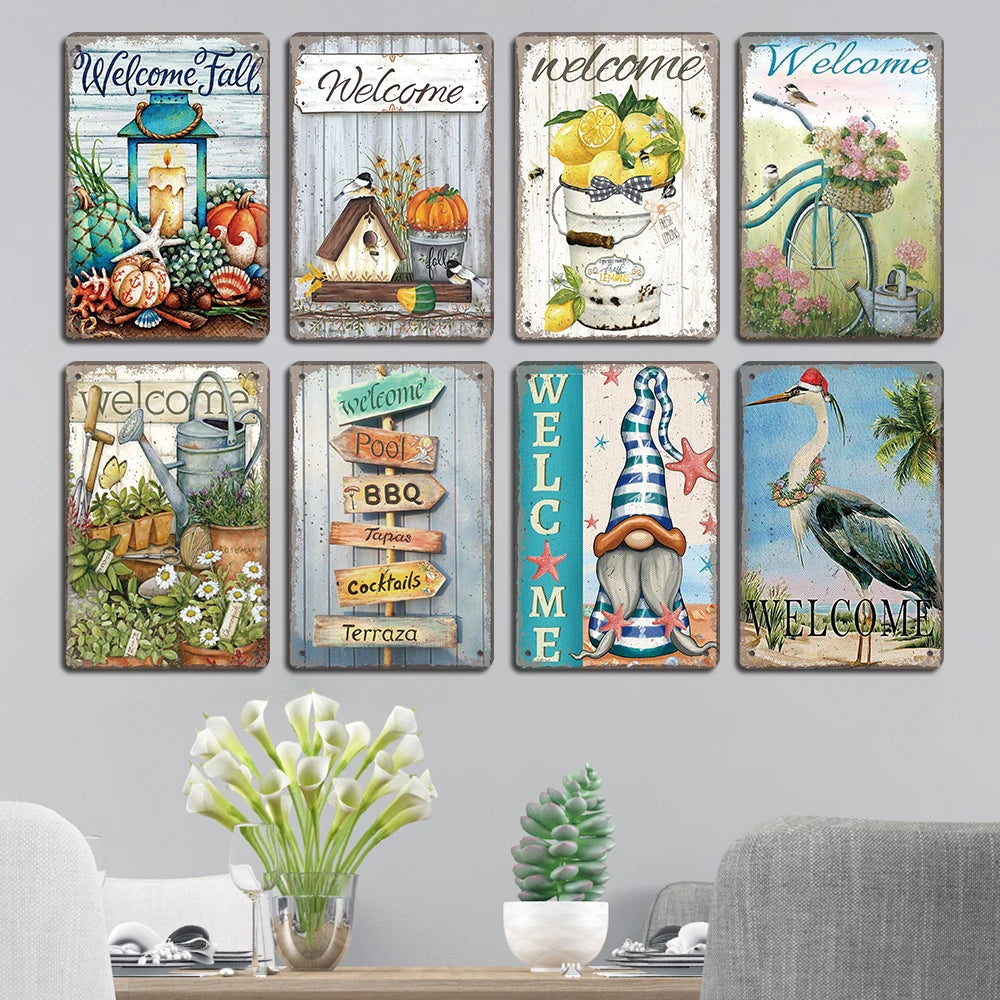 Vintage Metal Signs Flowers Birds Metal Wall Art Decor Home Garden Farm Beach 1