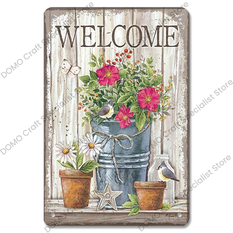 Vintage Metal Signs Flowers Birds Metal Wall Art Decor Home Garden Farm Beach 1