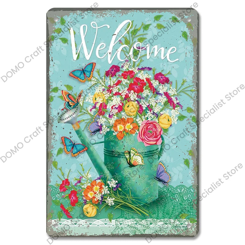 Vintage Metal Signs Flowers Birds Metal Wall Art Decor Home Garden Farm Beach 1