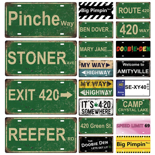 Retro Metal Stoner Signs Mary Jane Lane Street Vintage Weed Art Home Decor 2