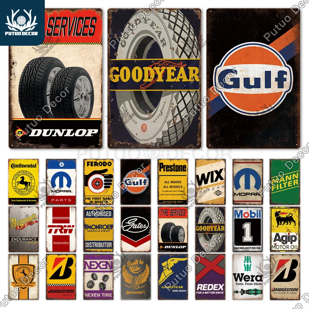 Vintage Tin Sign Car Tire Metal Sign Decorative Garage Bar Man Cave Wall Art 2
