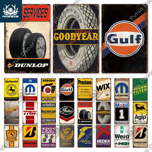 Vintage Tin Sign Car Tire Metal Sign Decorative Garage Bar Man Cave Wall Art 1