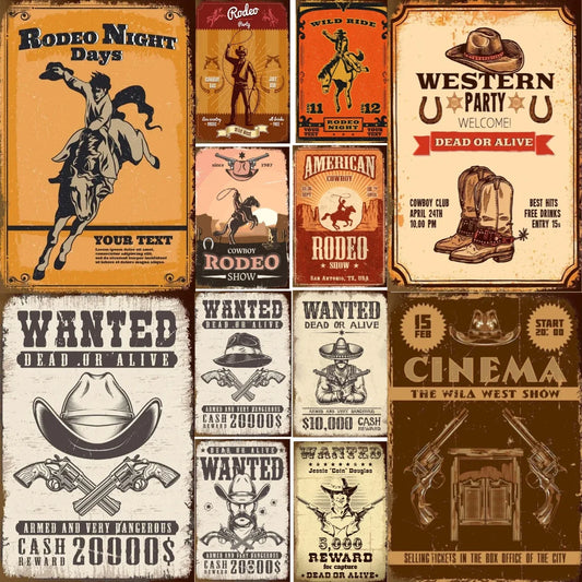 Vintage Western Cowboy Metal Signs American Home Barn Decor Retro Art 8x12in 1