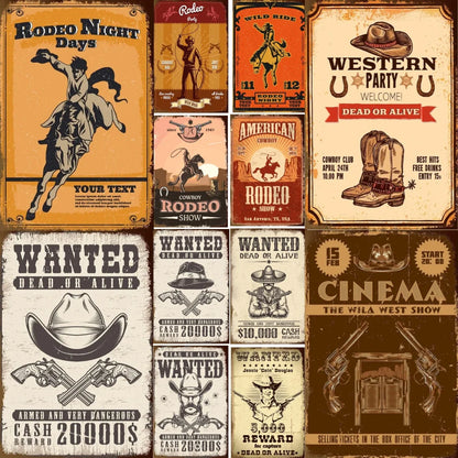 Vintage Western Cowboy Metal Signs American Home Barn Decor Retro Art 8x12in 1