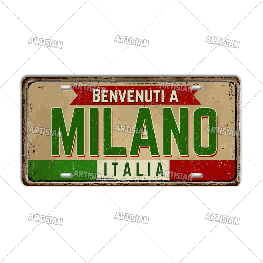 Italy Metal License Plates Signs Wall Art Decor Garage Bar Pub Home Decor 1