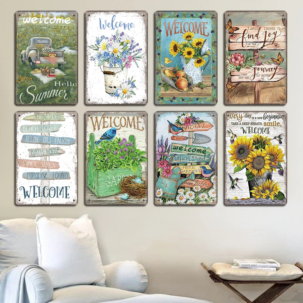 Vintage Metal Signs Flowers Birds Metal Wall Art Decor Home Garden Farm Beach 1