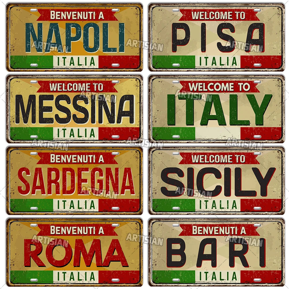 Italy Metal License Plates Signs Wall Art Decor Garage Bar Pub Home Decor 3