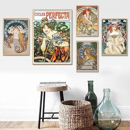 Alphonse Mucha Poster Pin Up Girls Metal Tin Sign Art Painting Decorative Wall Plates For Bar Cafe Living Room Home Wall Decor