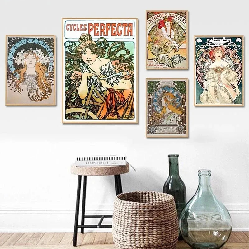 Alphonse Mucha Poster Pin Up Girls Metal Tin Sign Art Painting Decorative Wall Plates For Bar Cafe Living Room Home Wall Decor