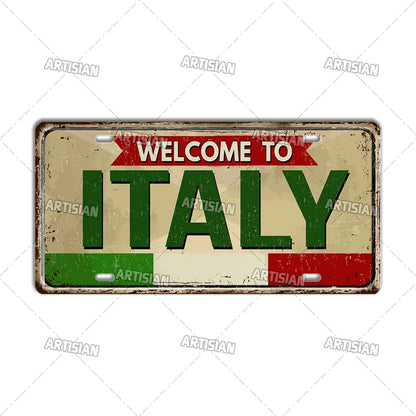 Italy Metal License Plates Signs Wall Art Decor Garage Bar Pub Home Decor 1