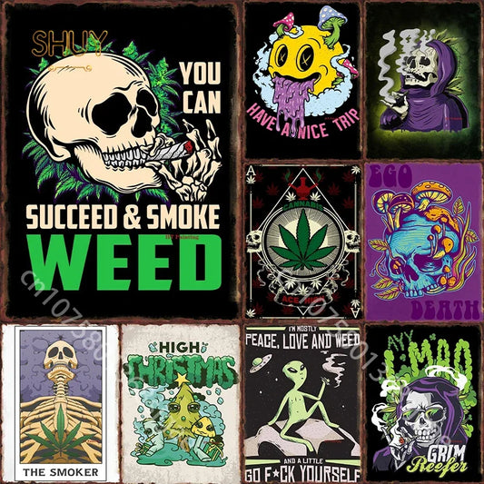 Alien Smoking Metal Signs Vintage Weed Posters Club Bar Wall Art Retro Decor 2
