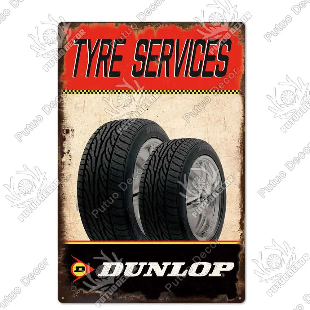 Vintage Tin Sign Car Tire Metal Sign Decorative Garage Bar Man Cave Wall Art 2