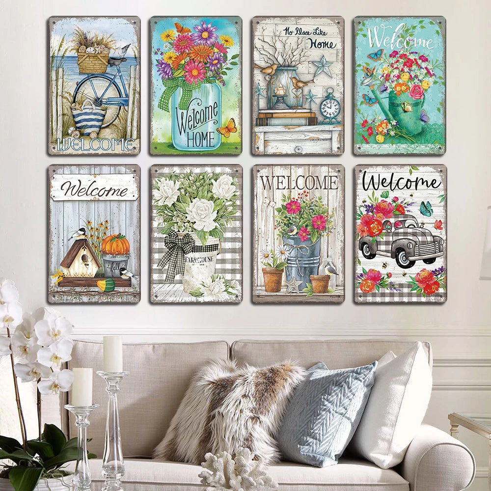 Vintage Metal Signs Flowers Birds Metal Wall Art Decor Home Garden Farm Beach 1