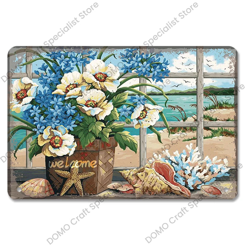 Vintage Metal Signs Flowers Birds Metal Wall Art Decor Home Garden Farm Beach 1