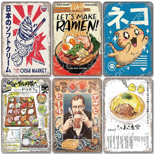 Japanese Foods Metal Sign Posters Vintage Ramen Beer Wall Art Bar Pub Kitchen 1