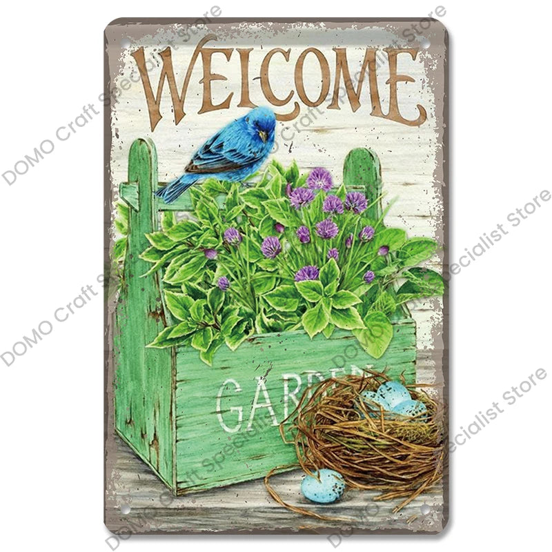 Vintage Metal Signs Flowers Birds Metal Wall Art Decor Home Garden Farm Beach 1