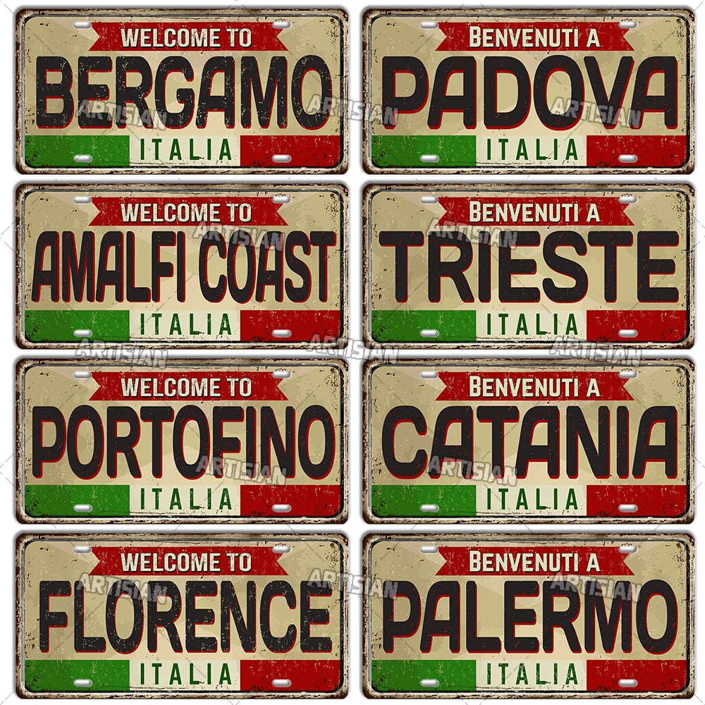 Italy Metal License Plates Signs Wall Art Decor Garage Bar Pub Home Decor 1