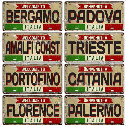 Italy Metal License Plates Signs Wall Art Decor Garage Bar Pub Home Decor 1